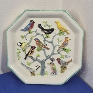 Vintage Keramos Wien Ceramic Wall Decor Embossed Songbirds Vienna, Austria